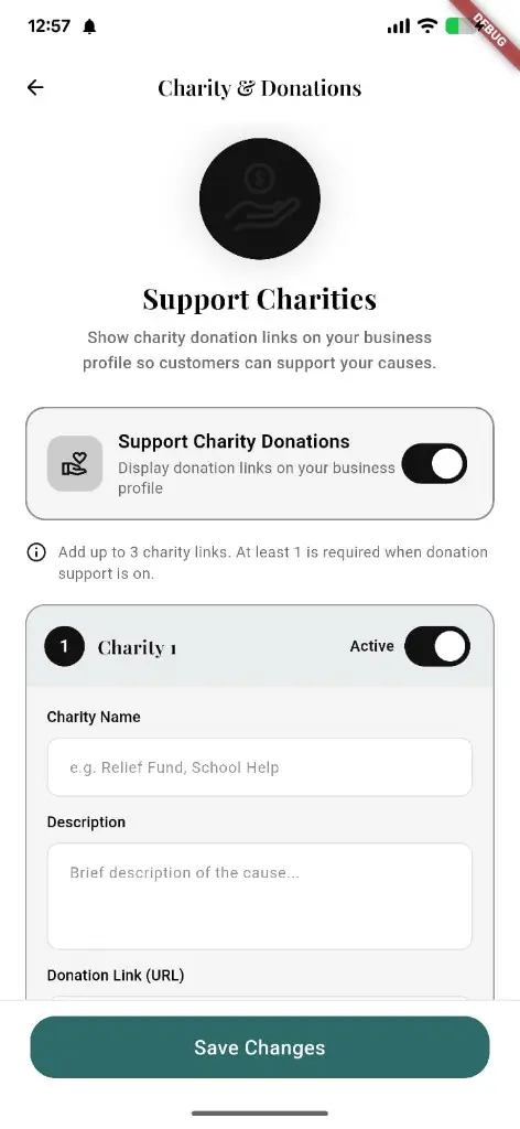 Charity & Donations settings