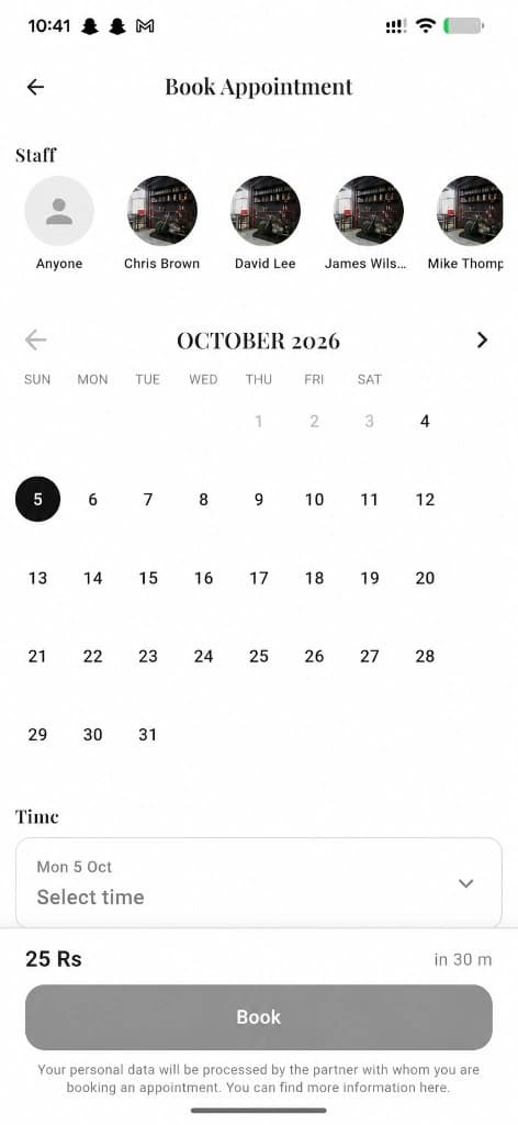 Book Appointment screen